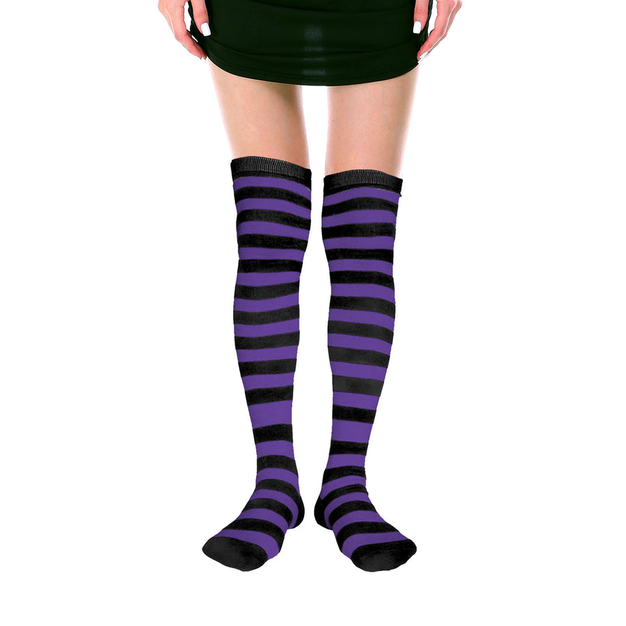 Over Knee Socks Purple Black Stripe