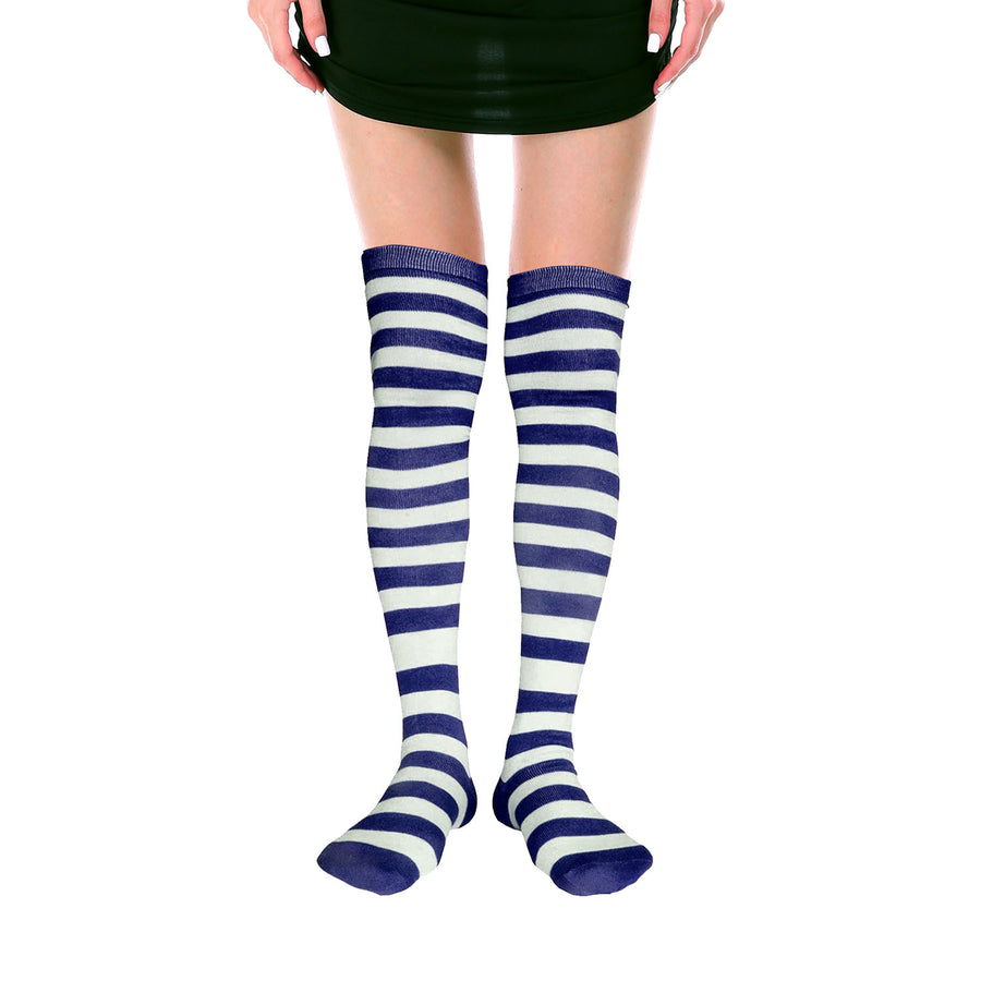 Over Knee Socks (Navy Blue/White Stripe)