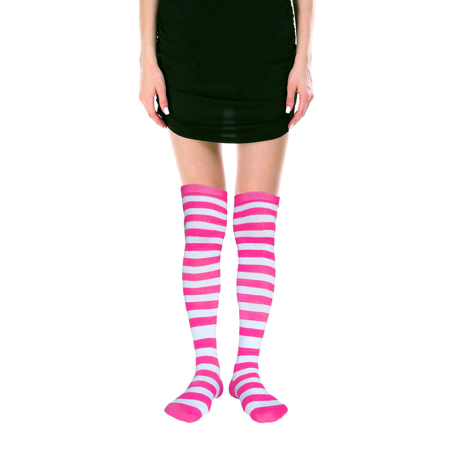 Over Knee Socks (Pink/White Stripe)