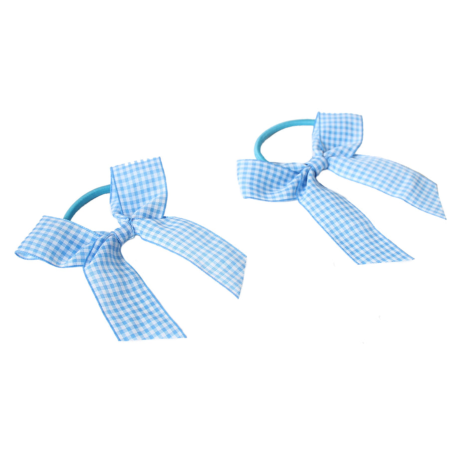Blue Gingham Bow Hair Tie (2pk)
