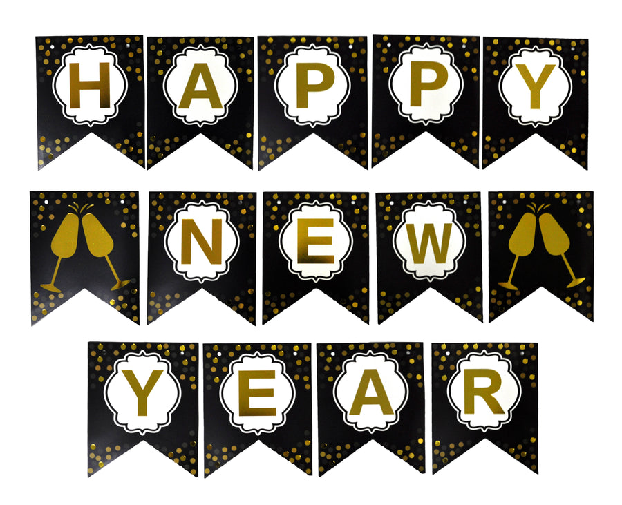 Happy New Year Banner (Black with Champagne glasses)