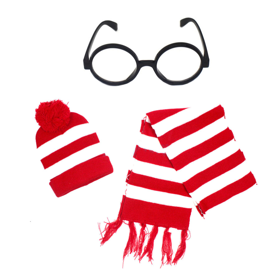 Red & White Stripe Costume Accessory Kit (3 Piece Set)