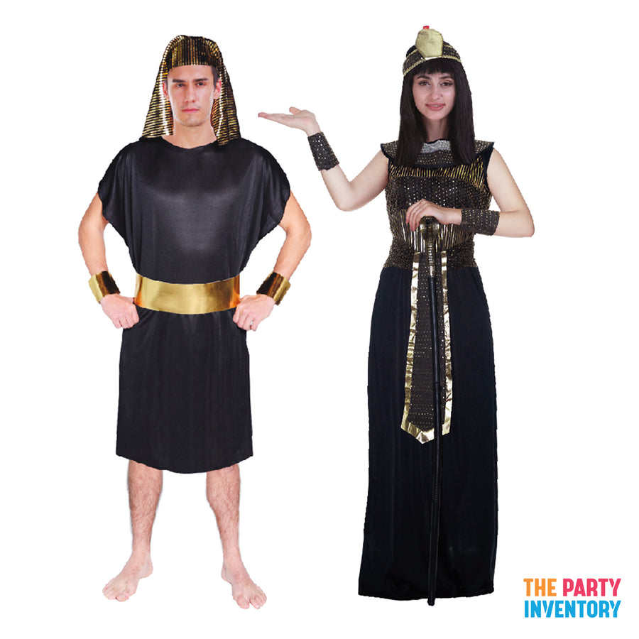 Adult Egyptian Pharoah & Queen Couple Costume Set (Black)