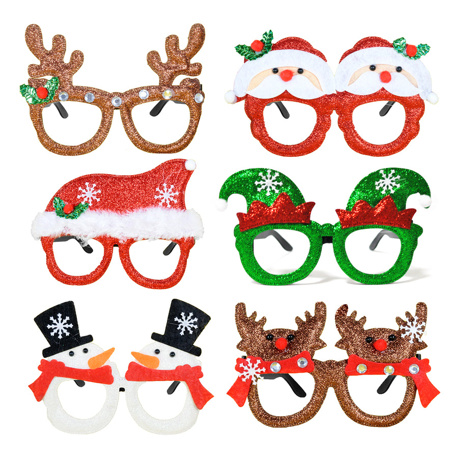 Christmas Glitter Glasses Photo Prop Kit (6 pack)