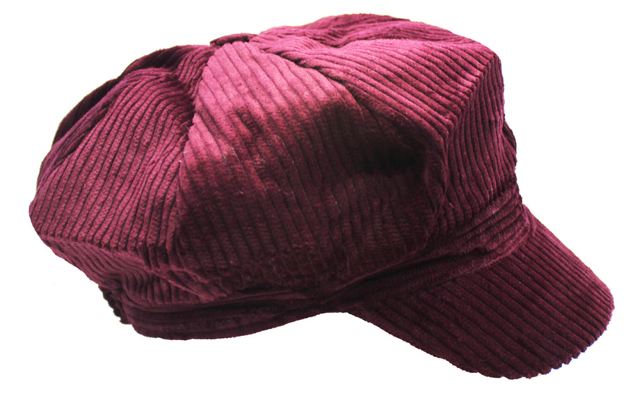 Maroon Corduroy 8 Panel Poor Boy Cap