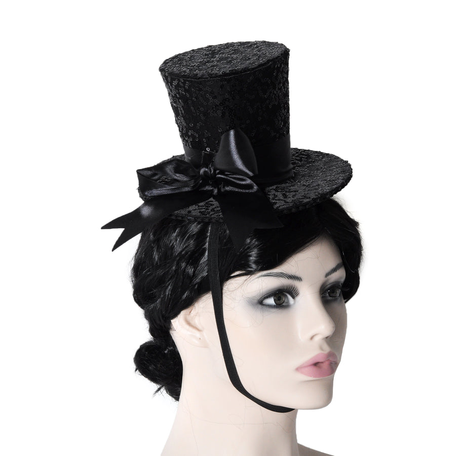 Mini Black Sequin Top Hat