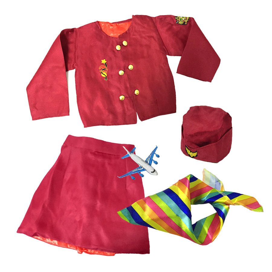 Children Flight Attendant Costume and Accessories Kit