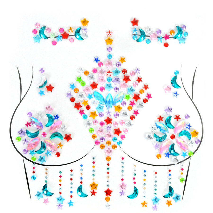 Deluxe Body Diamonte Stickers (Rainbow Moon and Stars)