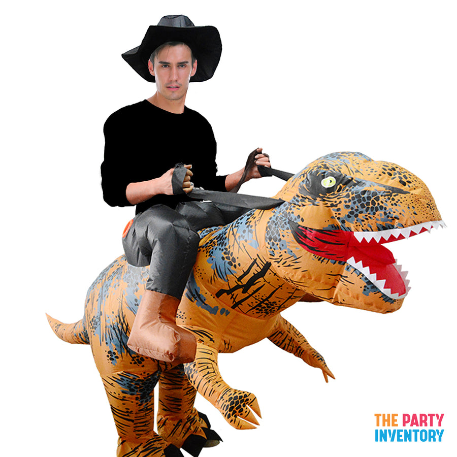 Adult Inflatable Brown Dinosaur Rider Costume