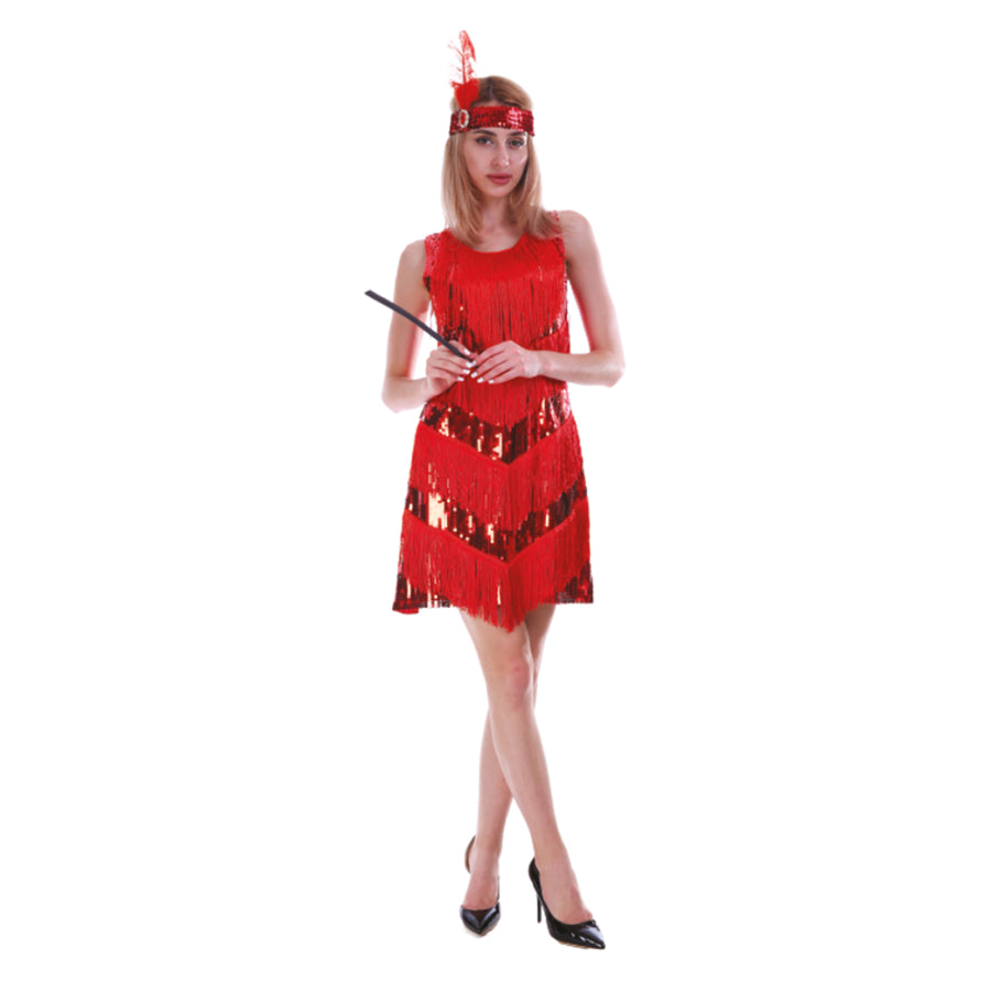 Adult Deluxe Sequin Flapper Costume (Red)