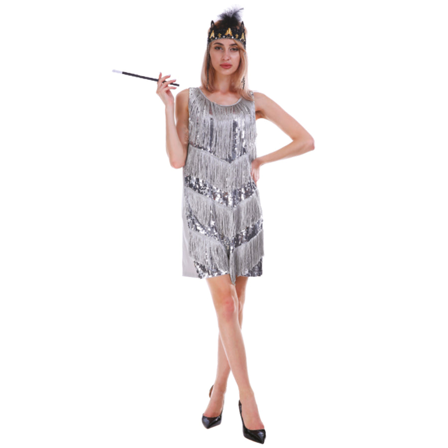 Adult Deluxe Sequin Flapper Costume (Silver)