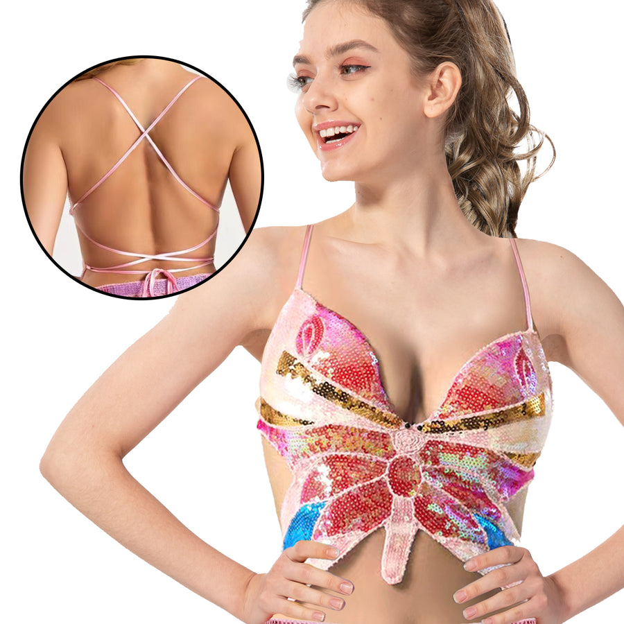 Sexy handmade butterfly sequined rave bra top costume
