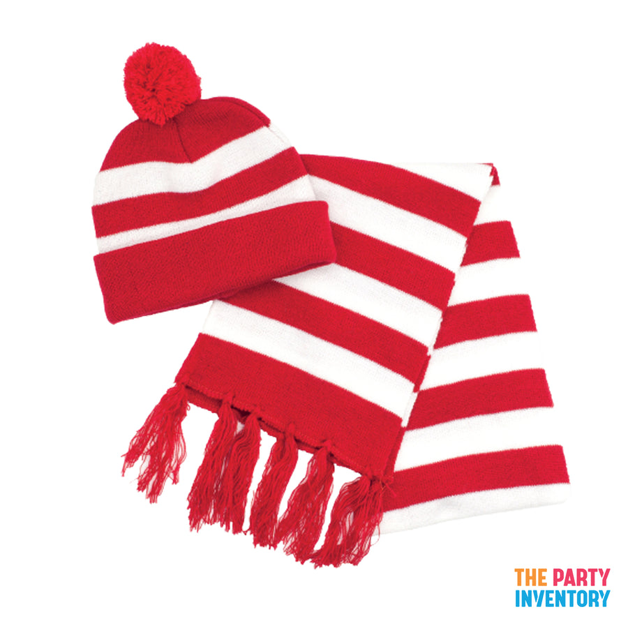 Red and White Scarf & Beanie Set