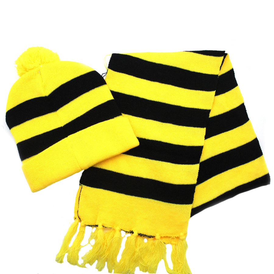 Black and Yellow Scarf & Beanie Set