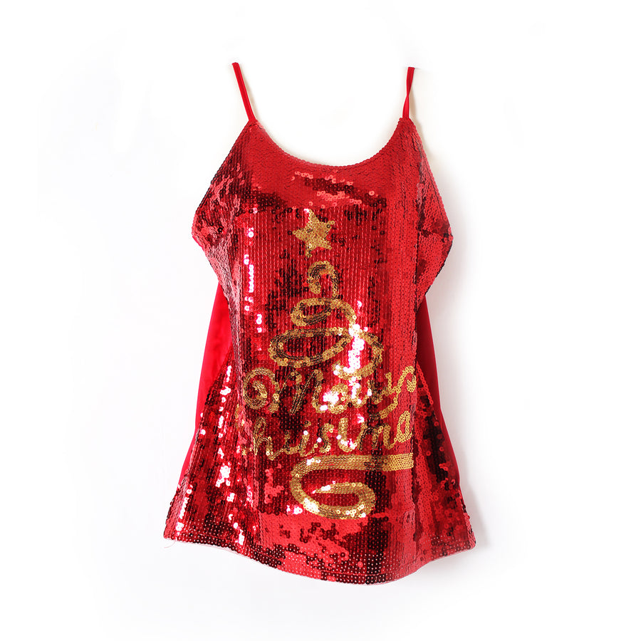 Adult Christmas Sequin Singlet (Gold Merry Christmas)