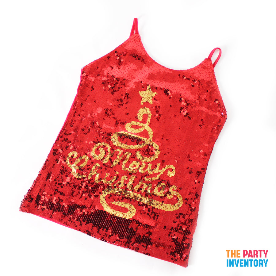 Adult Christmas Sequin Singlet (Gold Merry Christmas)