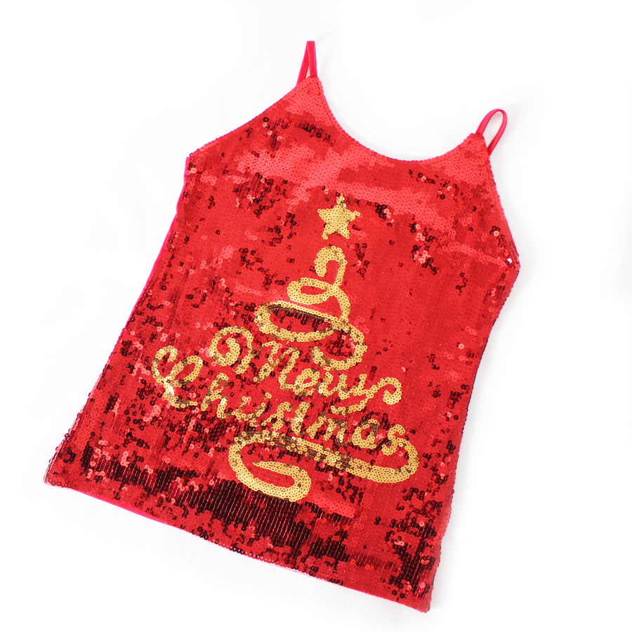 Adult Christmas Sequin Singlet (Gold Merry Christmas)