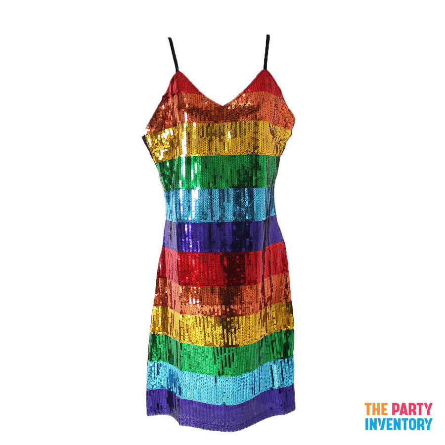 Adult Rainbow Sequin Dress Costume Kit