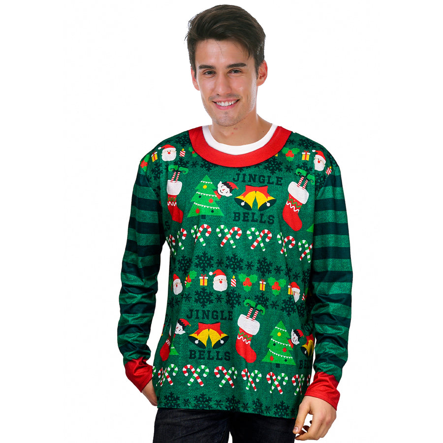 Adult Green Ugly Christmas Sweater Print Top