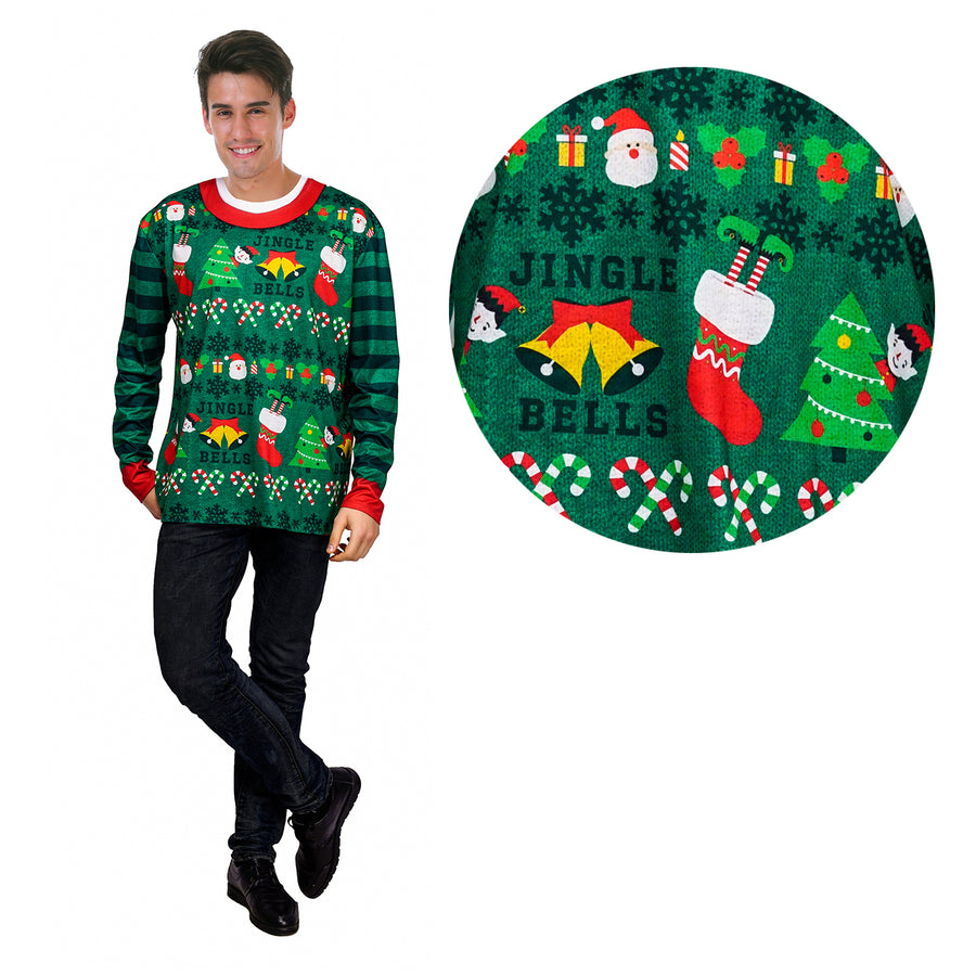 Adult Green Ugly Christmas Sweater Print Top