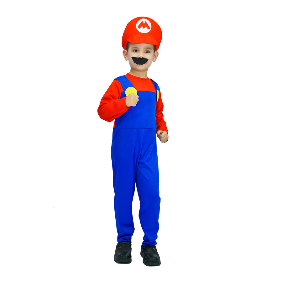 Children's Red Mario Plumber Costume (2 Sizes)