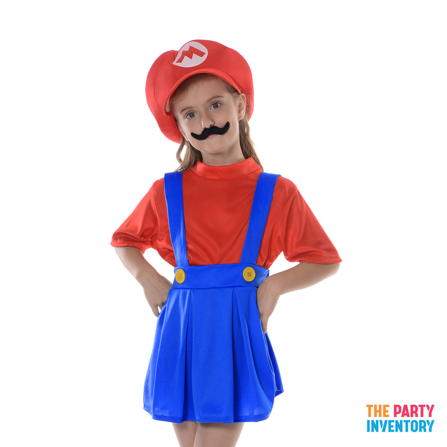 Children's Red Mario Plumber Girl Costume