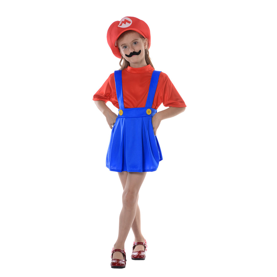 Children's Red Mario Plumber Girl Costume