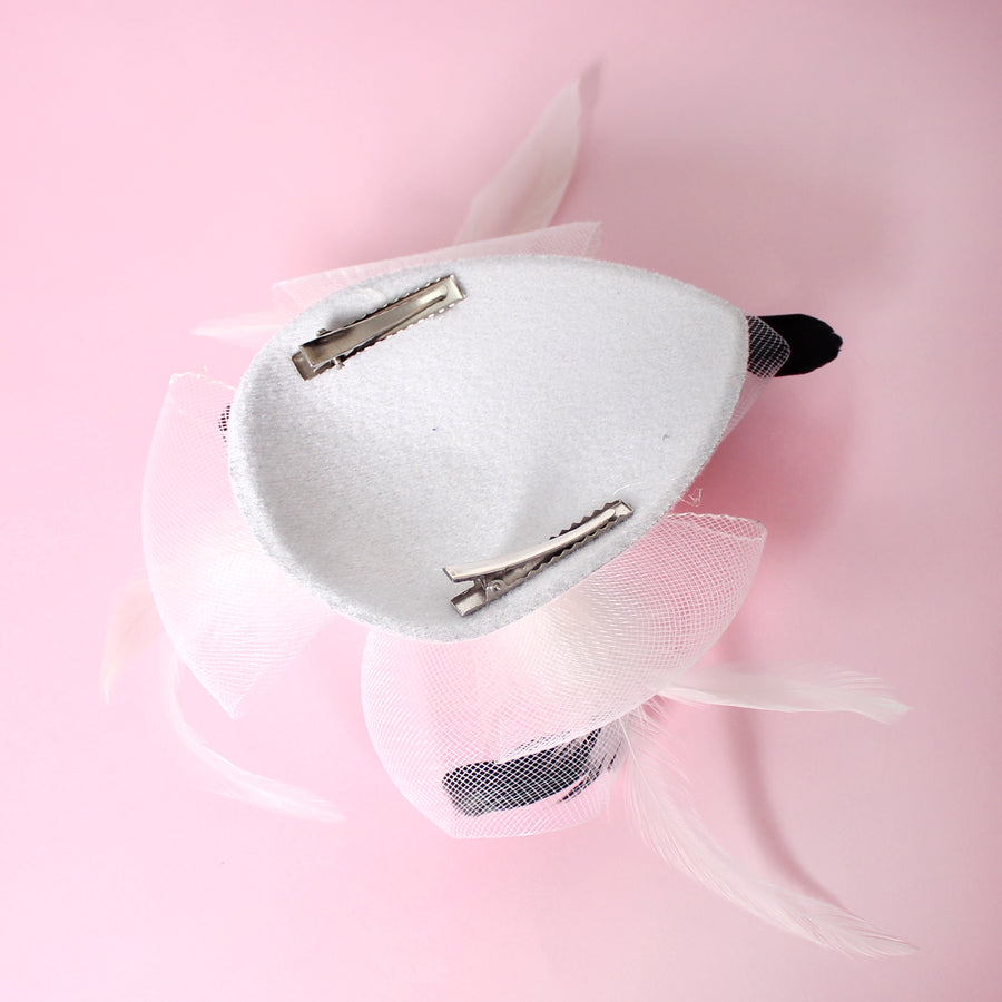 White Fascinator Hair Clip with Feathers