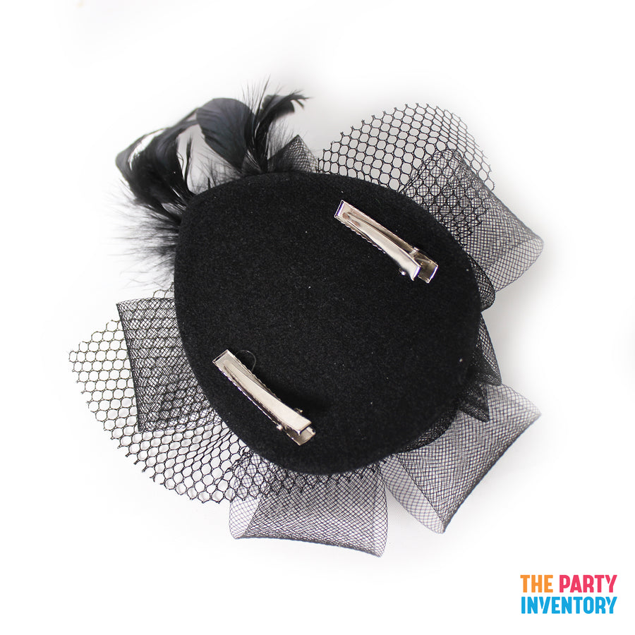 Black Fascinator Hair Clip with Netting