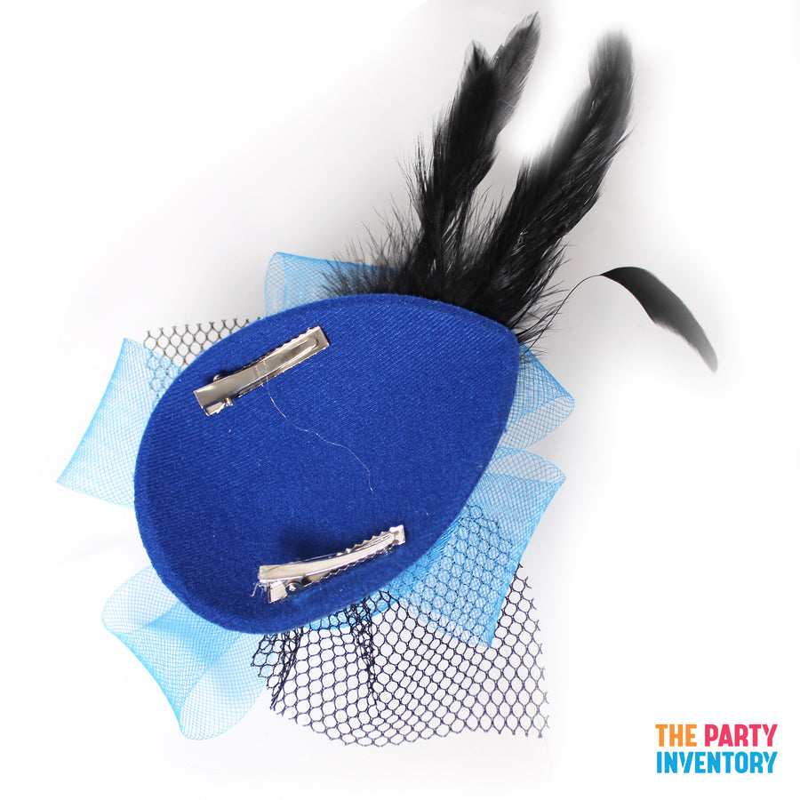 Blue Fascinator Hair Clip with Netting