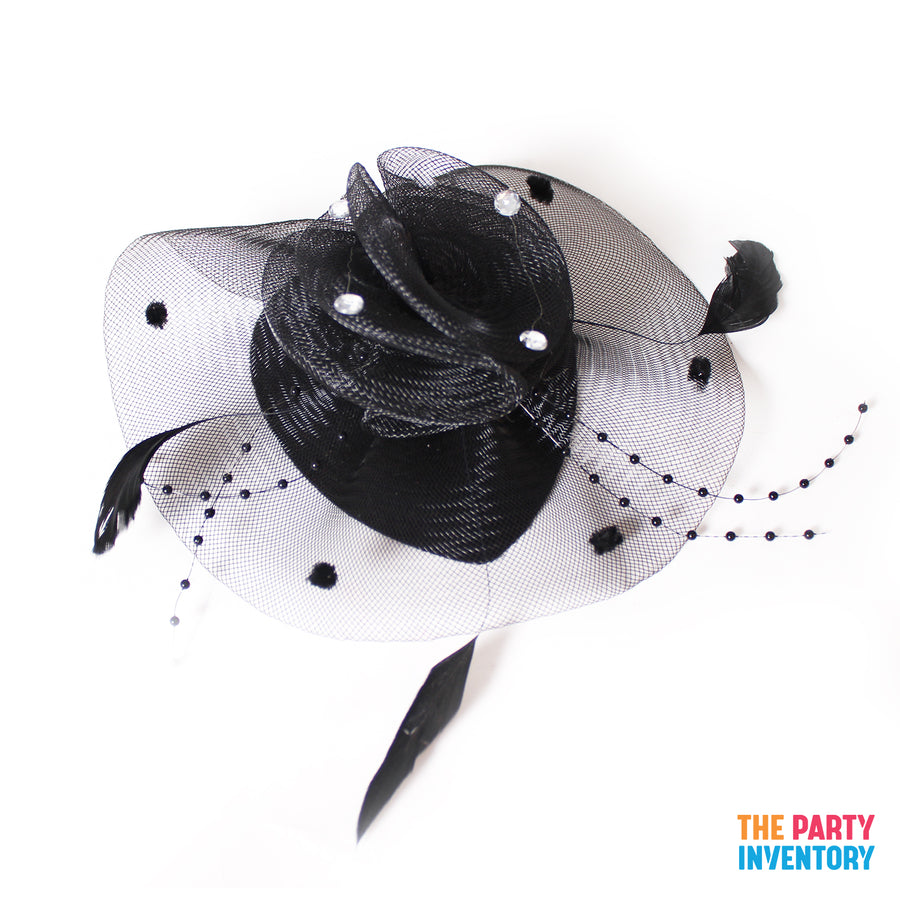 Black Fascinator Hair Clip with Gems