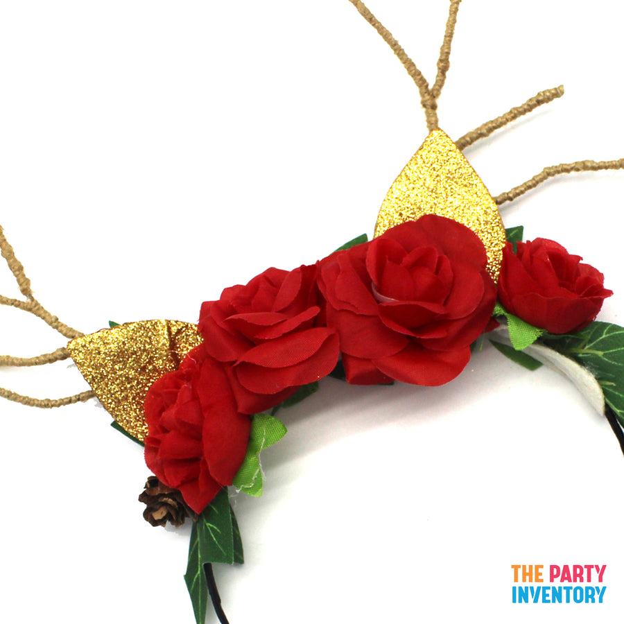 Christmas Reindeer & Roses Headband