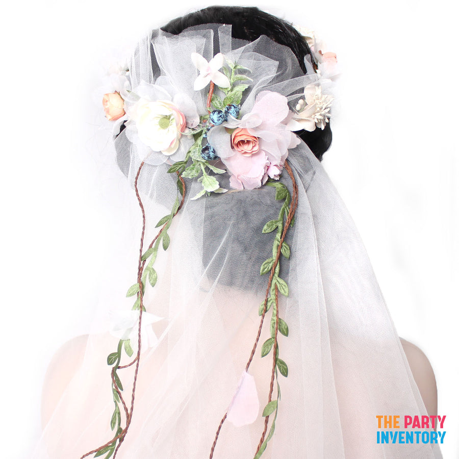 Deluxe Flower Crown with Veil and Fruits