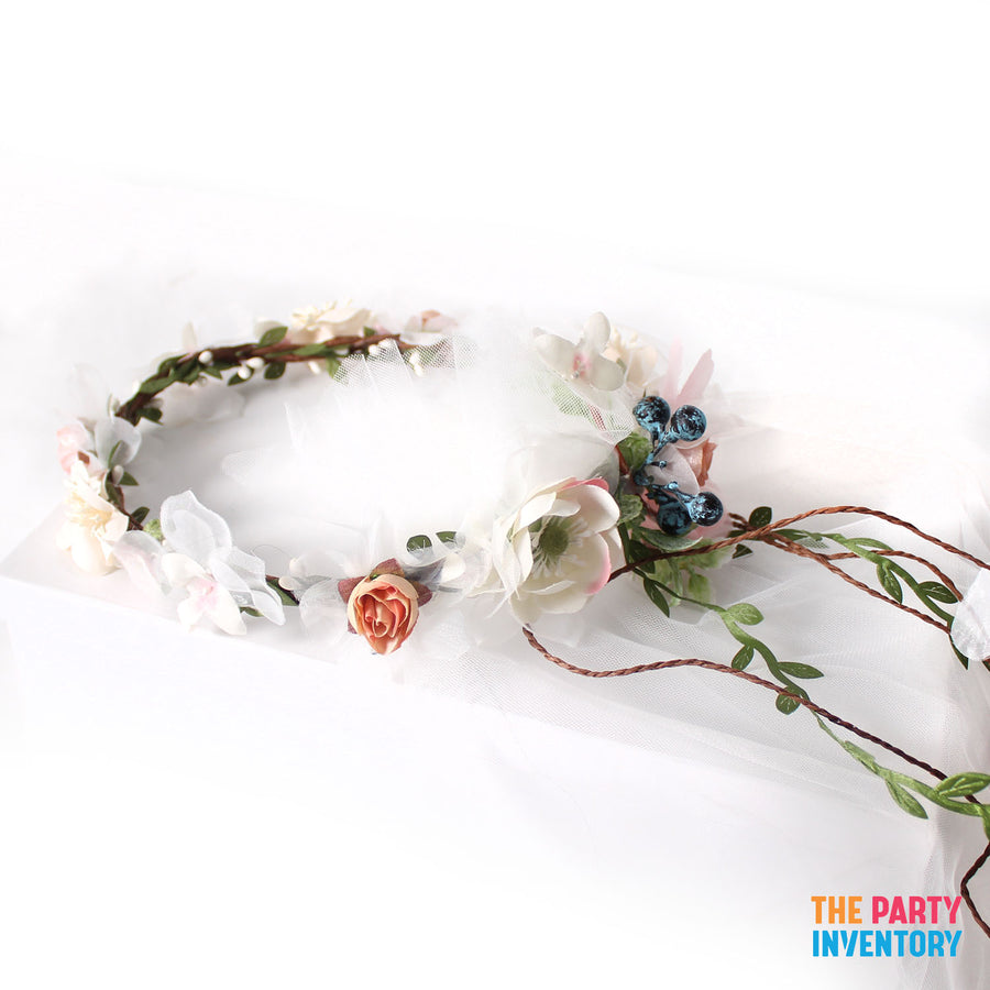 Deluxe Flower Crown with Veil and Fruits