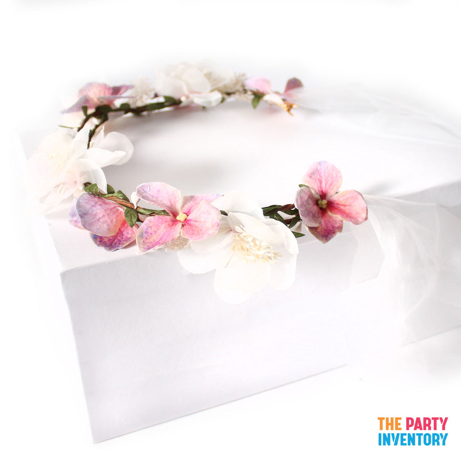 Deluxe Pink Purple Flower Crown with Veil