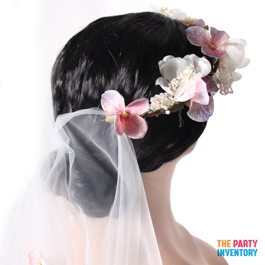 Deluxe Pink Purple Flower Crown with Veil