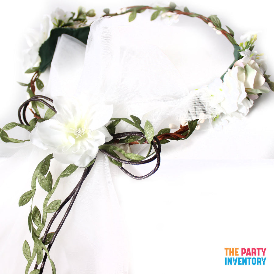 Deluxe White Flower Crown with Veil