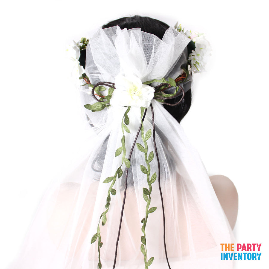 Deluxe White Flower Crown with Veil