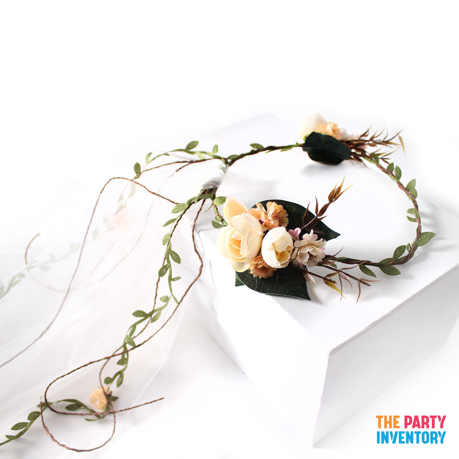 Deluxe Peach Flower Crown with Veil