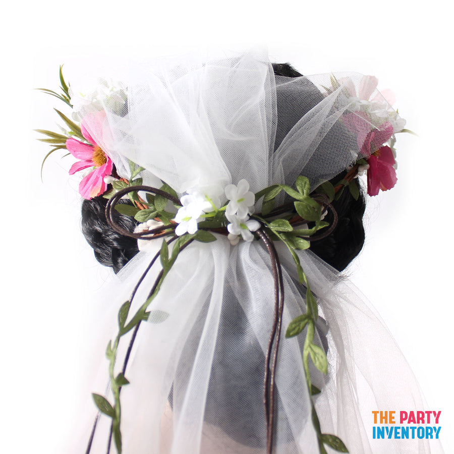 Deluxe Pink Flower Crown with Veil