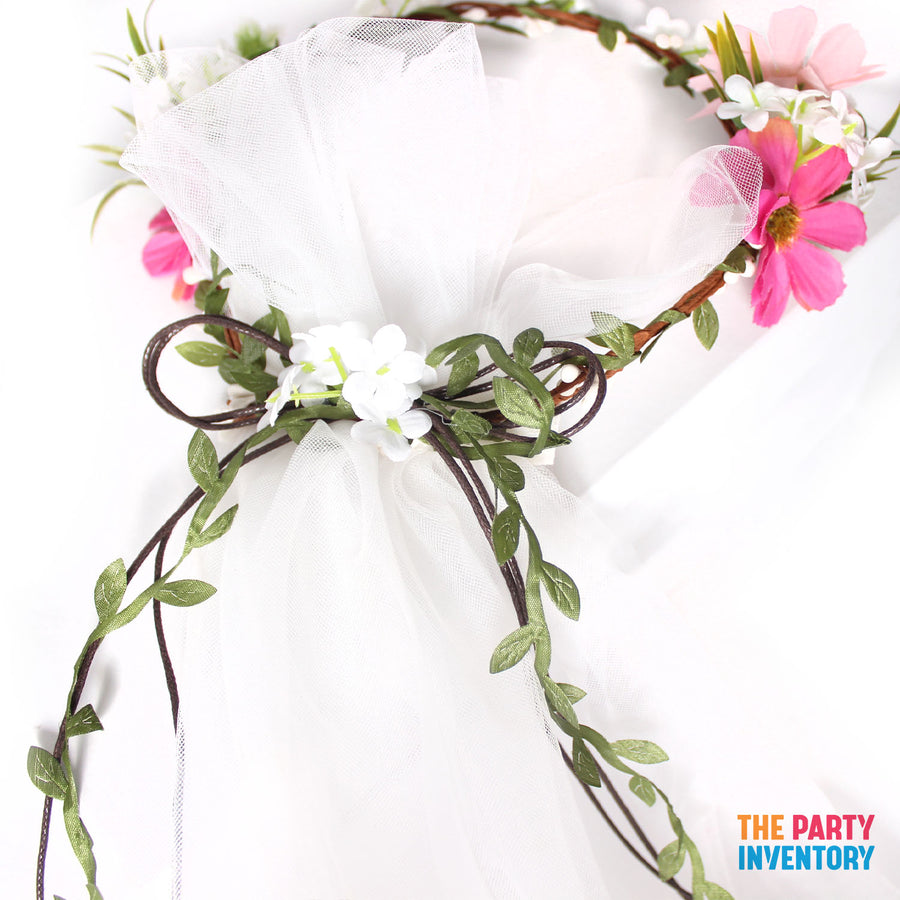 Deluxe Pink Flower Crown with Veil