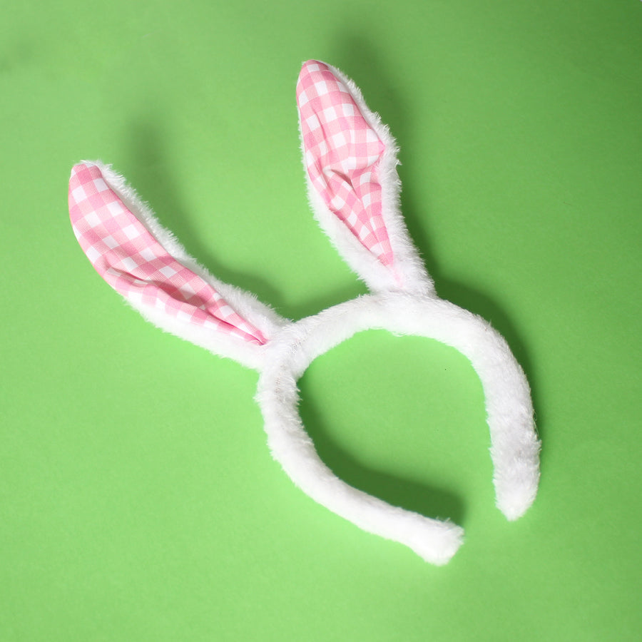 Pink Checked Bunny Ears Headband