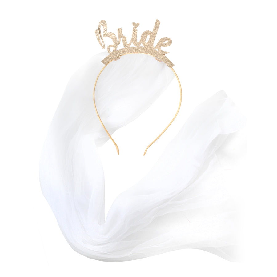 Glitter Bride Headband with Veil (Gold)