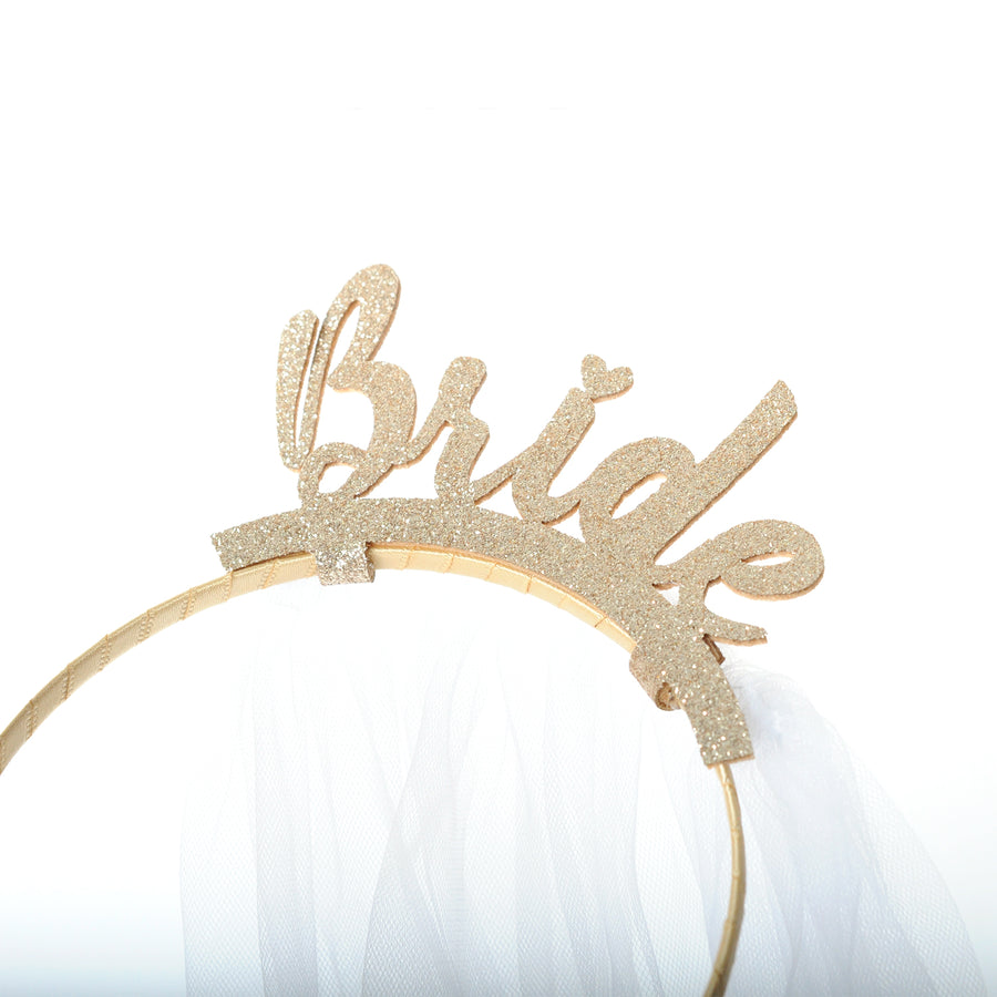 Glitter Bride Headband with Veil (Gold)