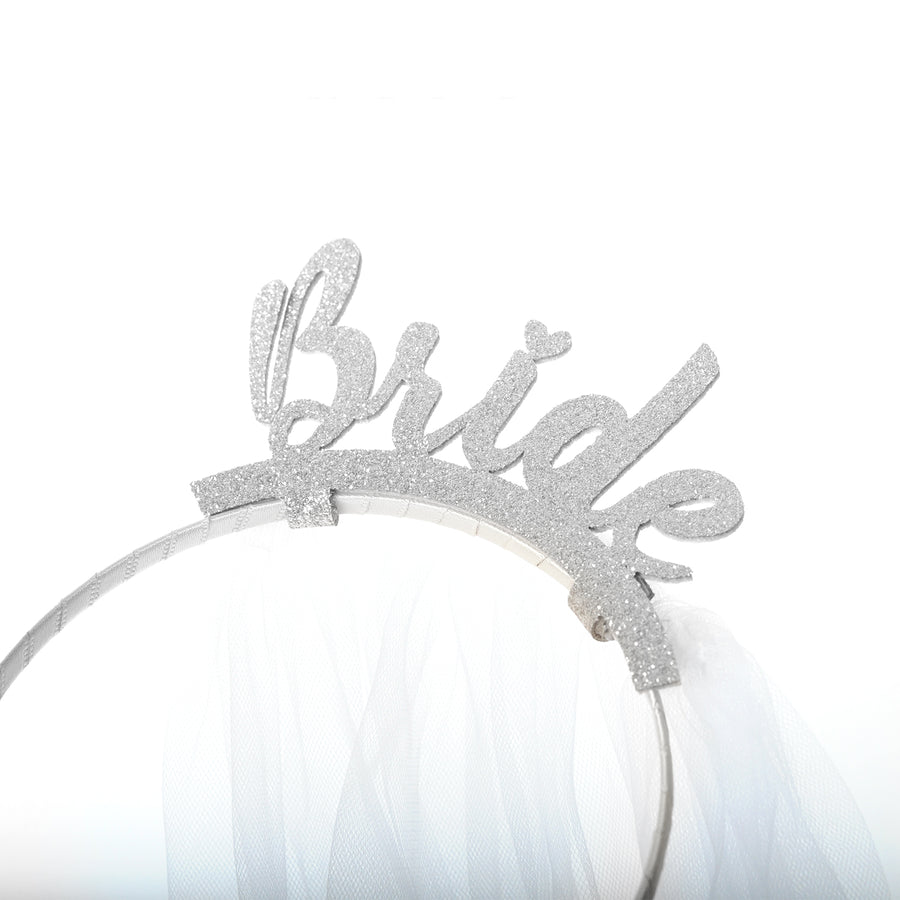 Glitter Bride Headband with Veil (Silver)