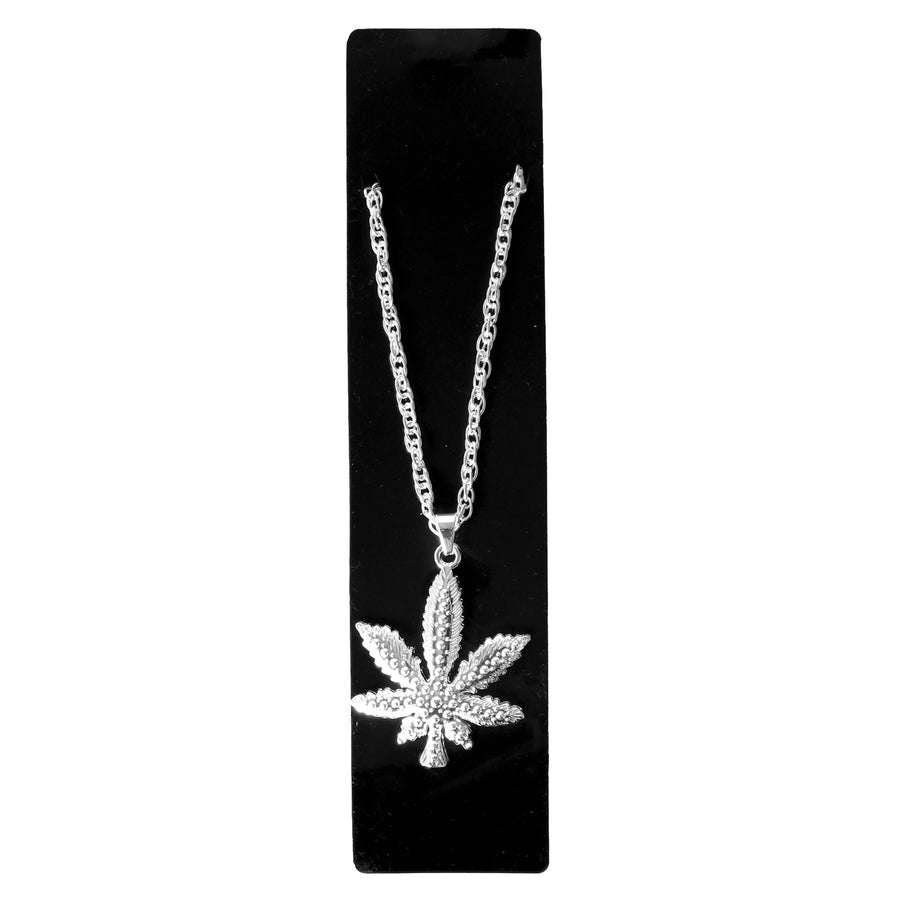 Big Silver Hemp Leaf Necklace