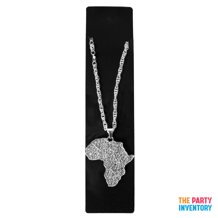 Big Silver Africa Map Necklace