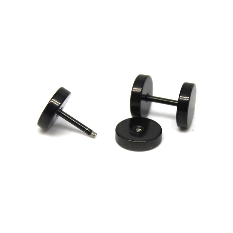 Black Faux Stretcher Earrings (8mm)