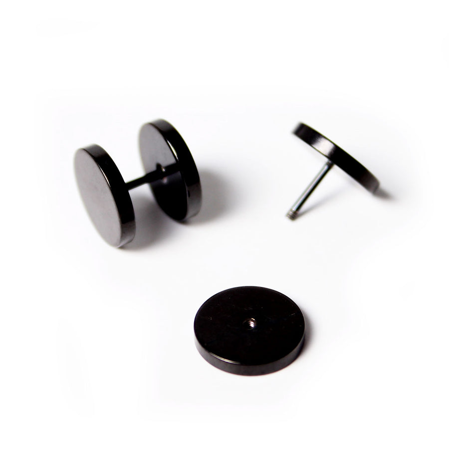 Black Faux Stretcher Earrings (12mm)