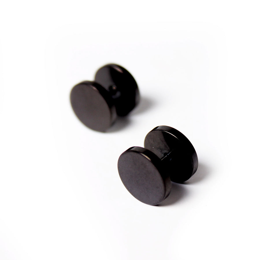 Black Faux Stretcher Earrings (12mm)